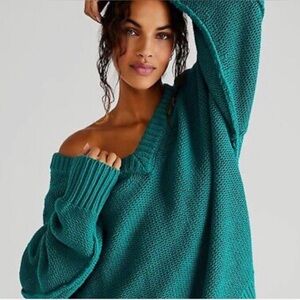 Free People Alli Knit V-Neck Sweater, Mountain View, sz S